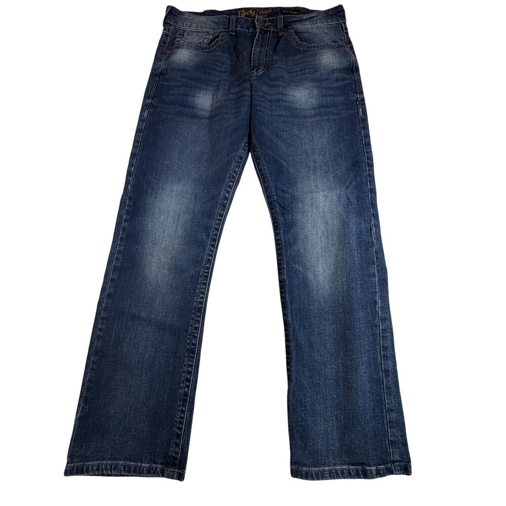 Wrangler Rock 47 Denim Slim Straight Blue Jeans Heavy Stitching Men Sz 36x31